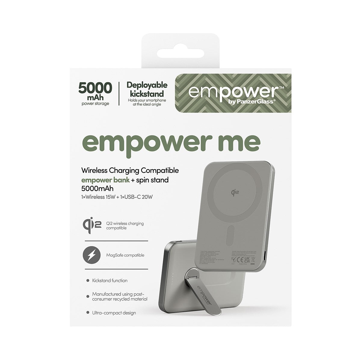 empower™ by PanzerGlass® empower™ Bank m. Spin Stand | 5000mAh | Titanium